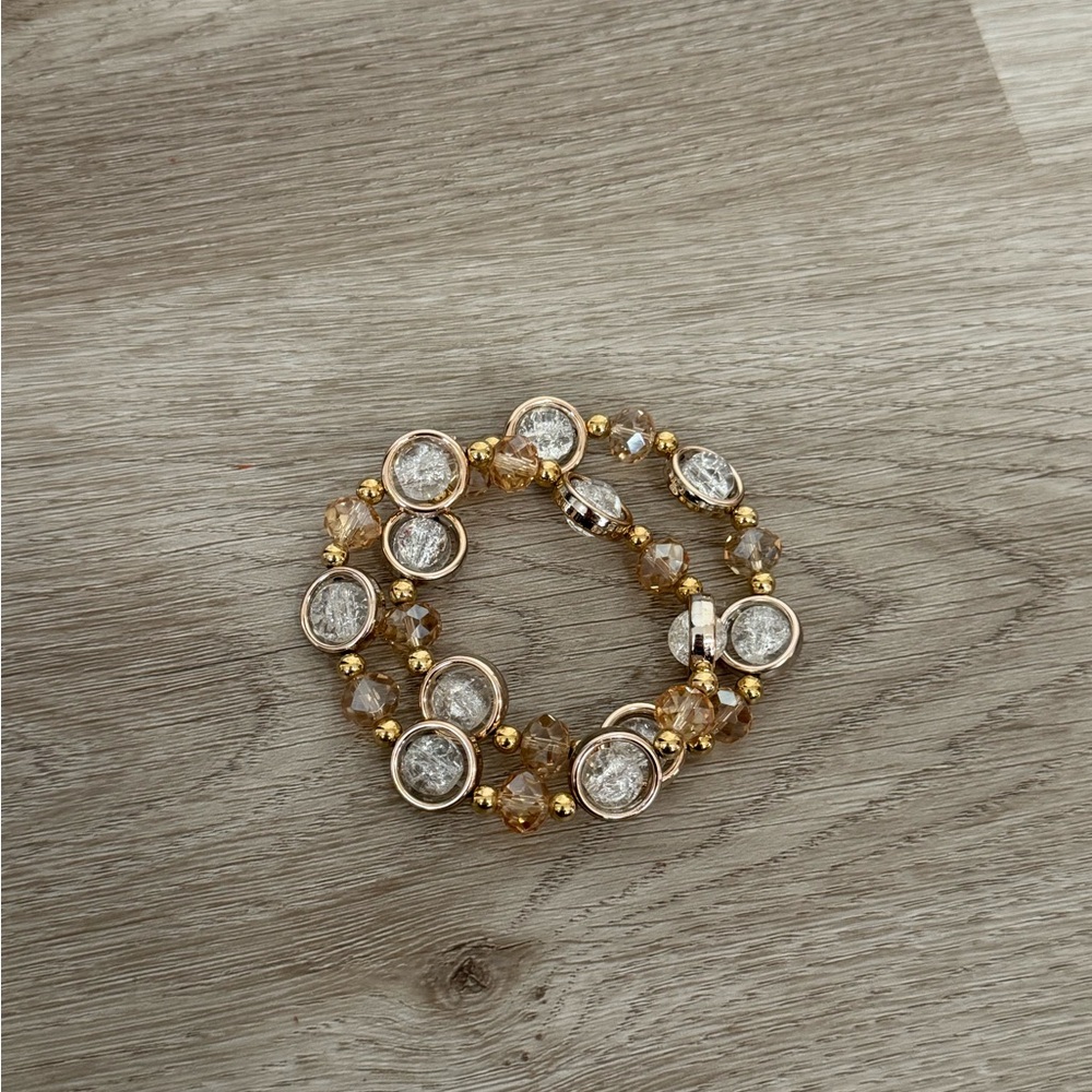 Gold Silver Beaded Stretch Bracelet Set Stackable Mixed Metal Boho